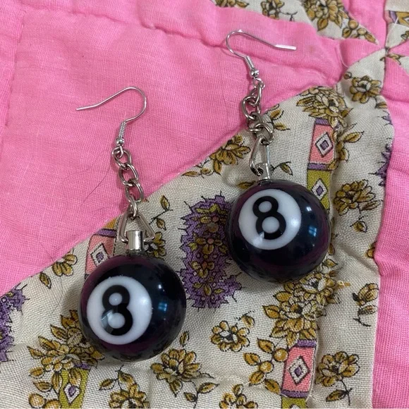 Eight Ball Novelty Crafty Dangle Earrings - Picture 1 of 2